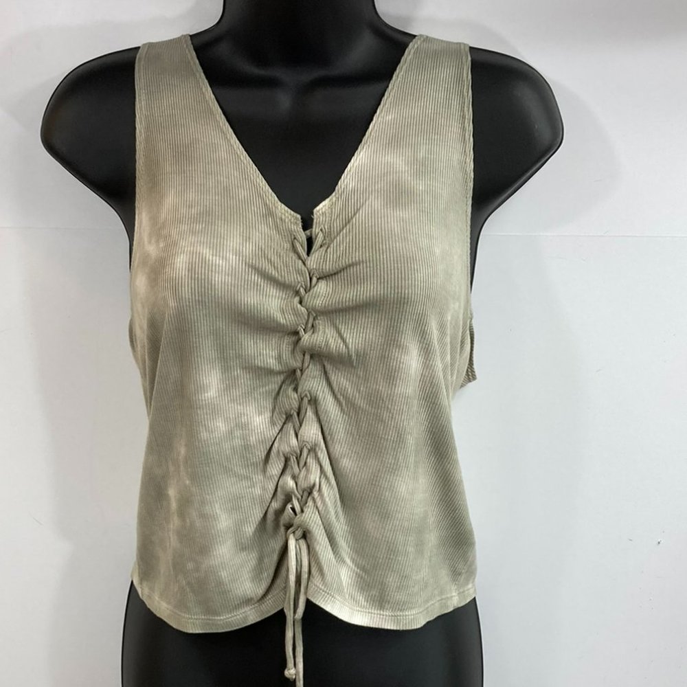 American Eagle Outfitters Olive Green Ruched Lace-Up Tank Top